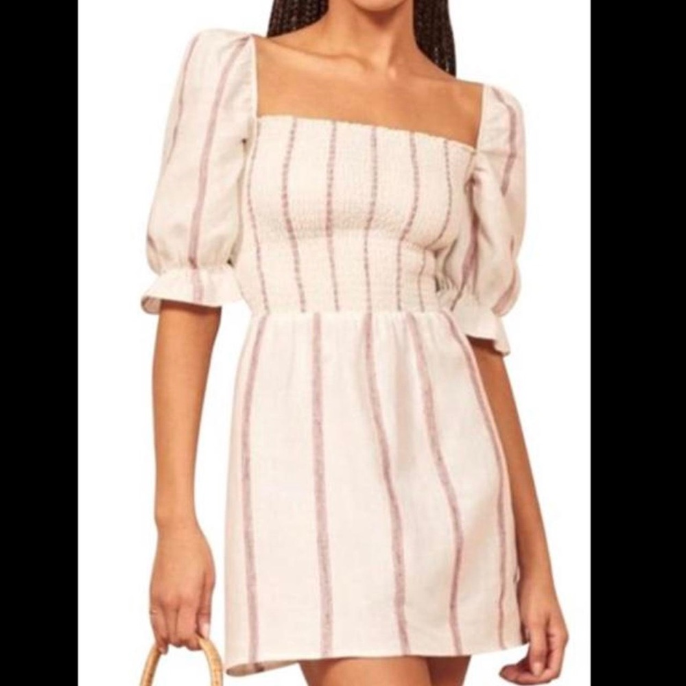 Reformation Striped Puff Sleeve Dress